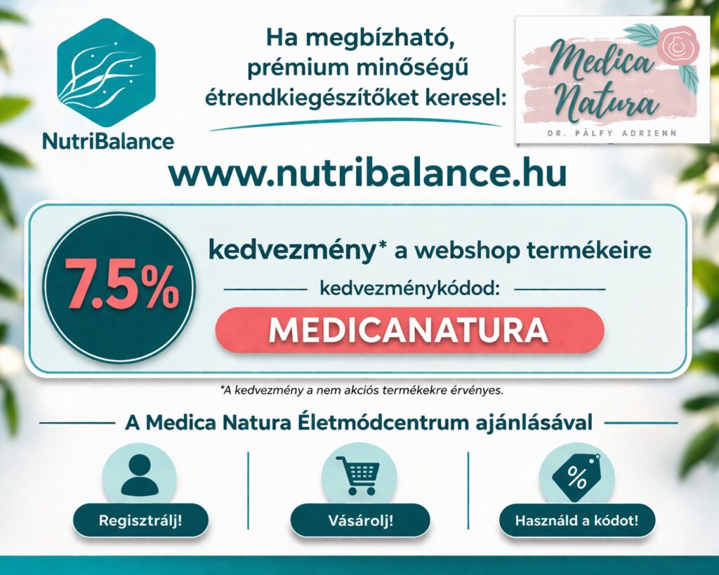 A Medica Natura Életmódcentrum ajánlásával a NutriBalance webshop termékeihez most különleges kedvezménykupon használható. A MEDICANATURA kuponkóddal 7,5 % kedvezmény érhető el a webshop nem akciós termékeire. A kedvezmény ideális választás azoknak, akik megbízható, prémium minőségű étrendkiegészítőket keresnek, és szeretnének tudatosan, kedvezőbb áron vásárolni. Regisztrálj, válaszd ki a NutriBalance termékeket, majd használd a MEDICANATURA kódot a vásárlás során.